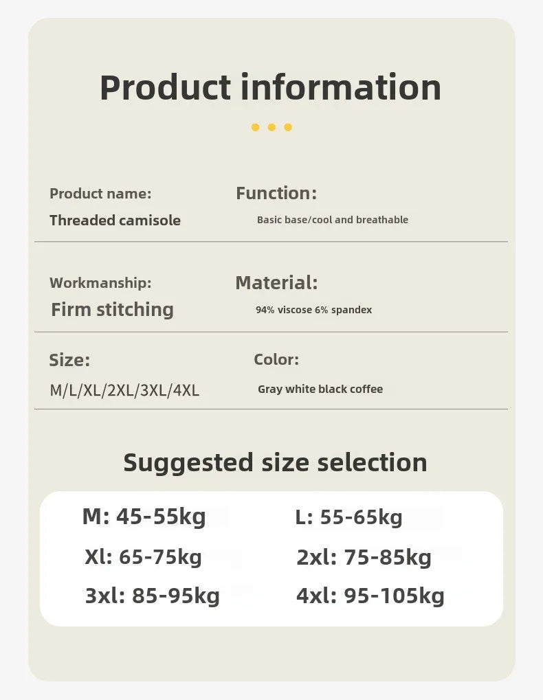 M-4XL For 45-105kg Threaded Cotton Plus Size Camisole Top with Built-in Bra For Women Modal Seamless Underwear Tank Tops