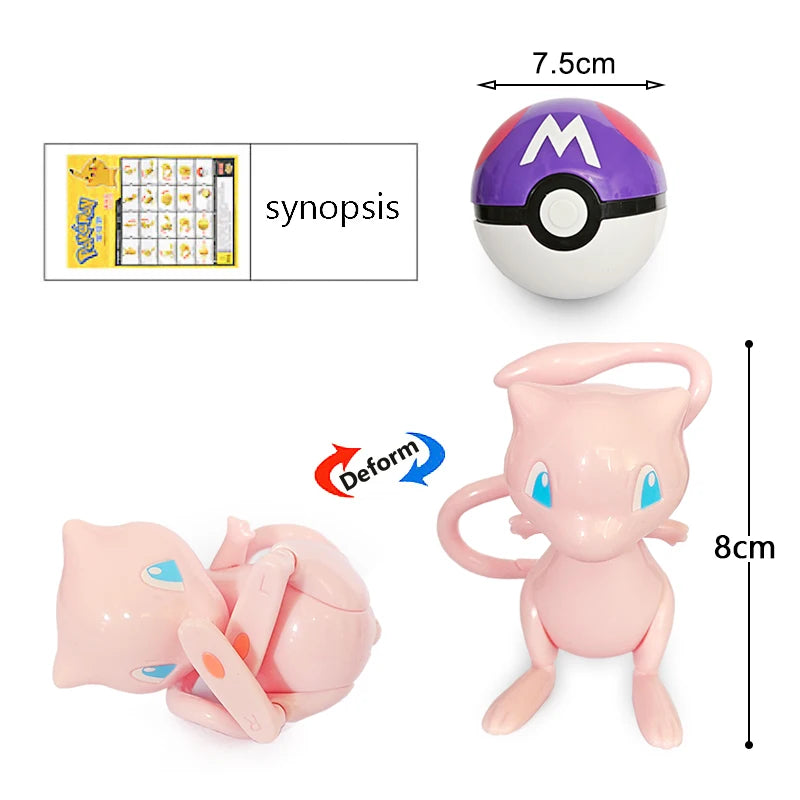 Funny Pokemon Transformation Cartoon Model Pokeball Pikachu Toys Scalable Anime Figure Dolls Model Ornaments Kids Birthday Toys