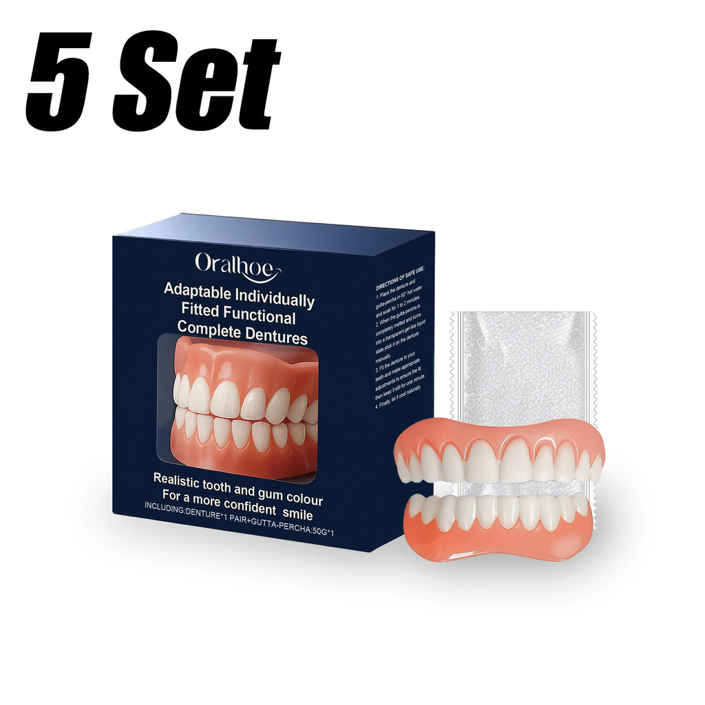 Adjustable Teeth Dentures Full Set Whitening Silicone Denture Set Fit Temporary Orthodontic Teeth Dentures Fake Tooth Oral