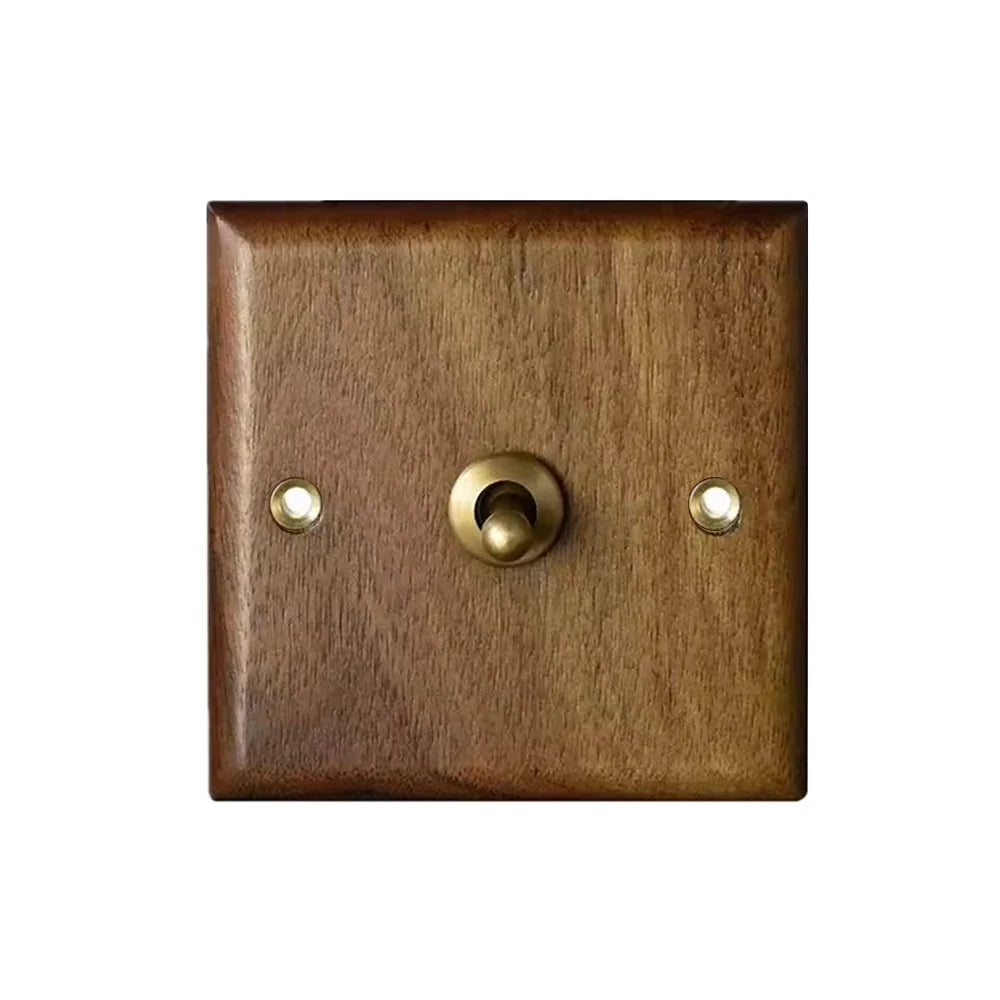 High Quality Retro Europe Type Vintage Wall Light Switch Socket, Solid Wood Brass Toggle Switch Plate, Antique Home Stay Switch