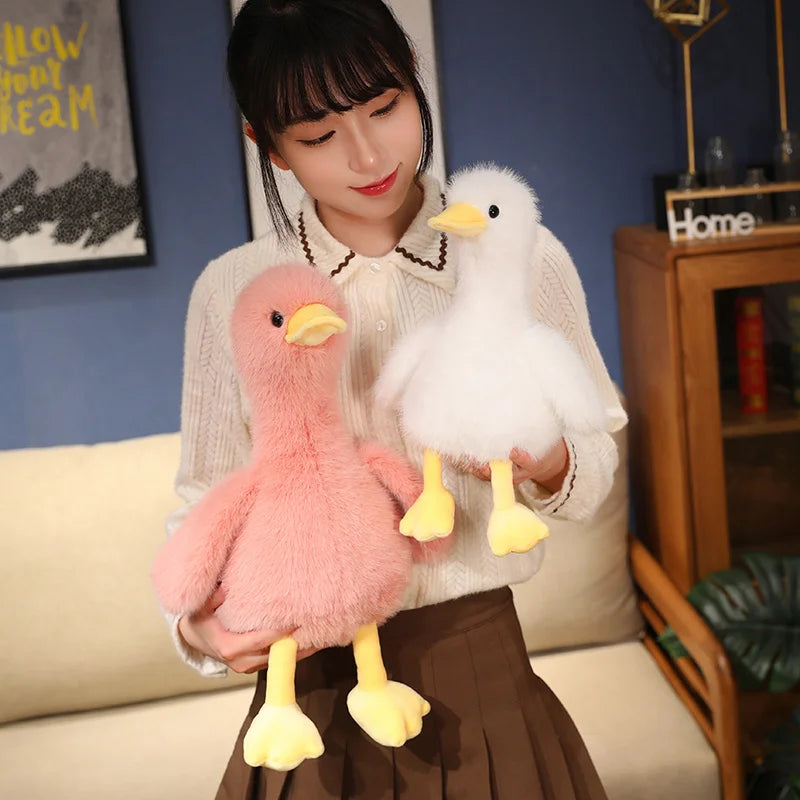 Kawaii Simulation Yellow Duck Plush Toy White Pink Black Long Hair Duck Plush Doll for Boys And Girls To Accompany Sleeping Gift