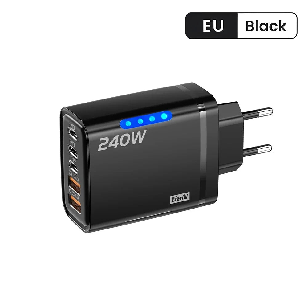 USB C GaN Charger 240W 5 in 1 Fast Charging Phone Charger Power Adapter For iPhone Samsung Xiaomi Type C EU/US Plug Wall Charger