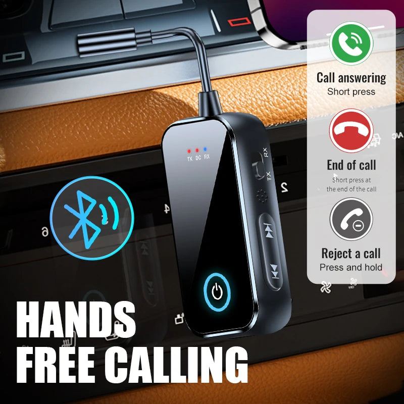 Bluetooth 6.0 Car Audio Receiver Transmitter 3.5mm AUX Hi-Fi Stereo Music Airplane Wireless Audio Adapter with HD Mic for PC TV