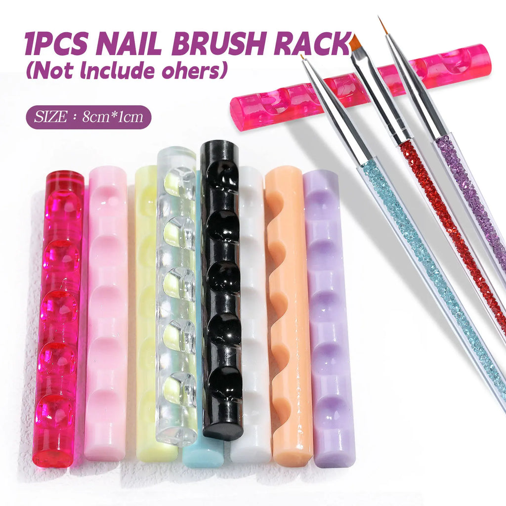 5 Grids Acrylic Clear Nail Brush Shelf Portable Mini crystal Painting Pen Rest Holder Stand Colorful UV Gel Brush Display Holder