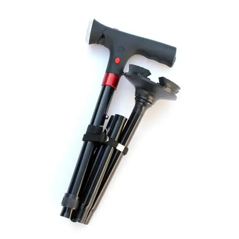 Smart Hand Crutches Cane Elderly People Four-legged Non-slip Aluminum Alloy With Light Folding Cane Flashlight SOS Alarm