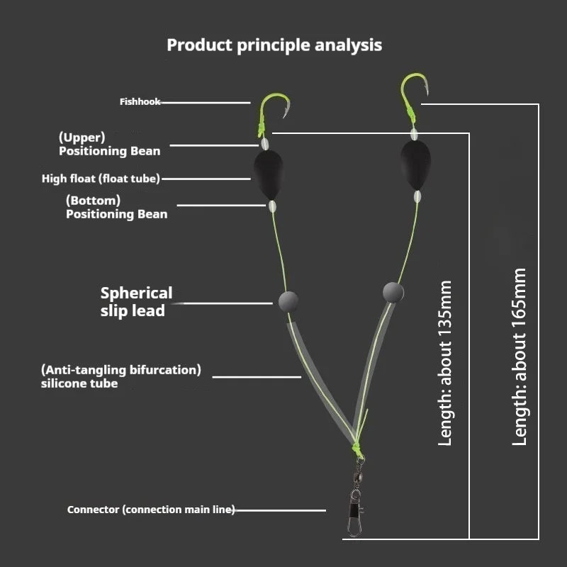 1PCS Inverted Bottom Double Hook Fishing Float Set - High Sensitivity, Suitable for Sea and Freshwater Fishing