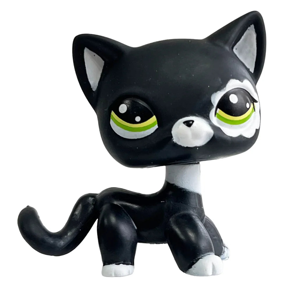 Rare pet Bobble head toy Stands Short Hair Kitten with Mouse and necklace Old Animal Collection toy lps