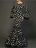 Polk Dot Printed Elegant Mermaid Dress Flare Sleeve Round Neck Party Club Ruffle Wedding Guest Cocktail Formal Dresses 2025
