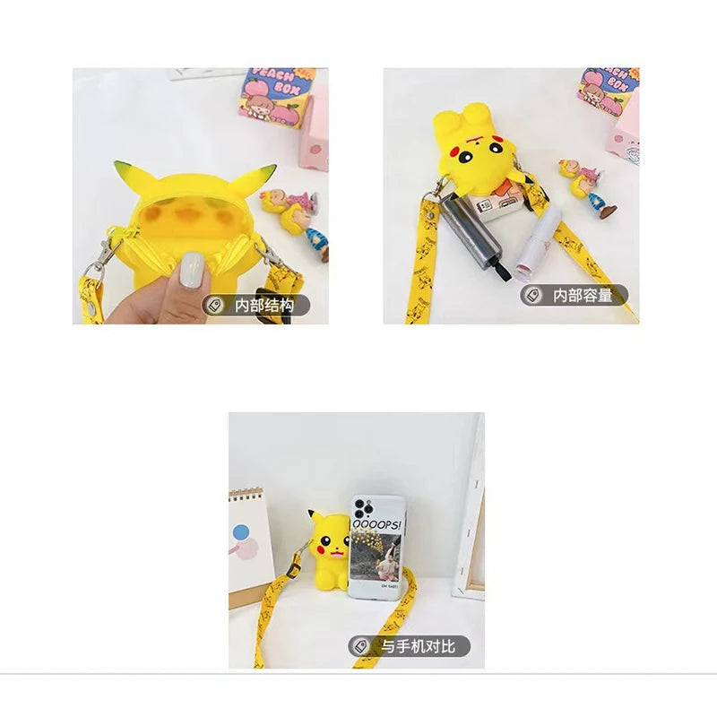 Pokemon Pikachu Lovely Fashion Bag Princess Small Storage Silicone Purse Messenger Cartoon Figures Model Toy Children's Gift Bag