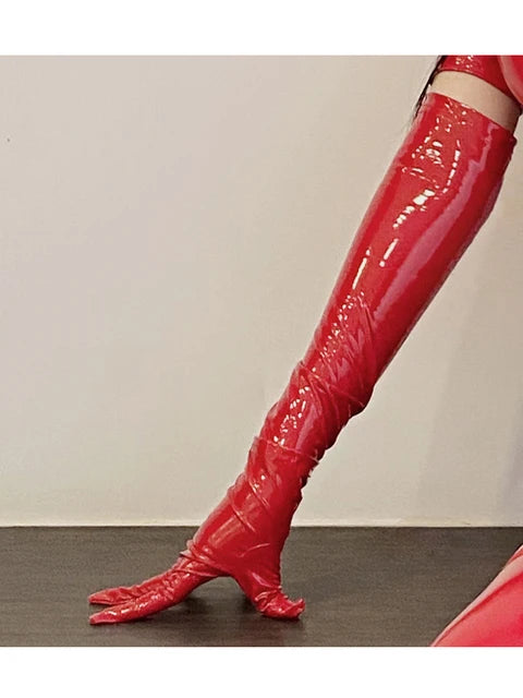 Sexy Latex PU Micro Mini Dress Shiny Zipper Open Bust Sleeveless Costume Tight Dress Elastic Bodycon Pack Hip Leoatrd Dress