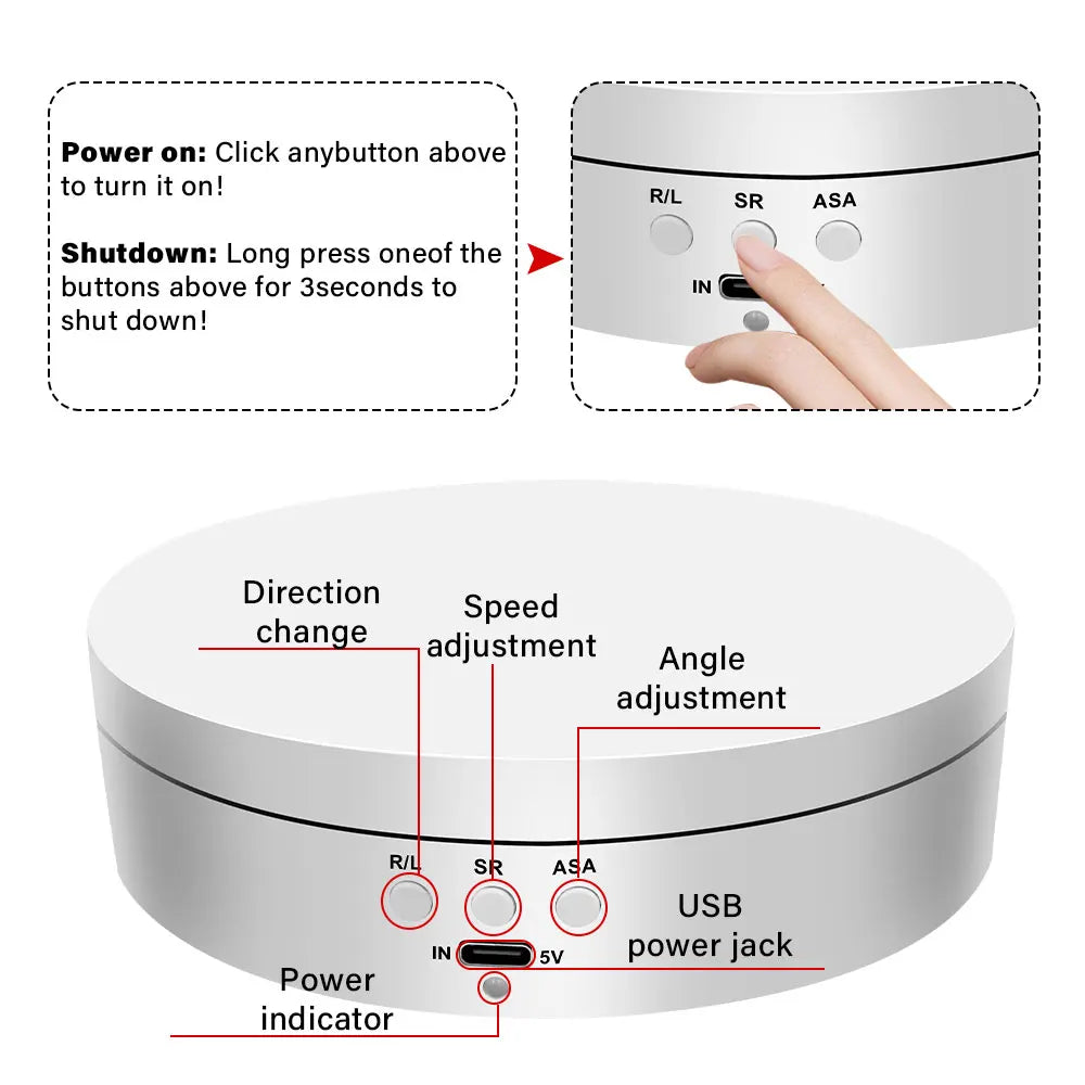 Electric Rotating Base Display Stand 3 Speeds 360 Degree Turntable Jewelry Holder USB/Battery Powered Rotating Tray