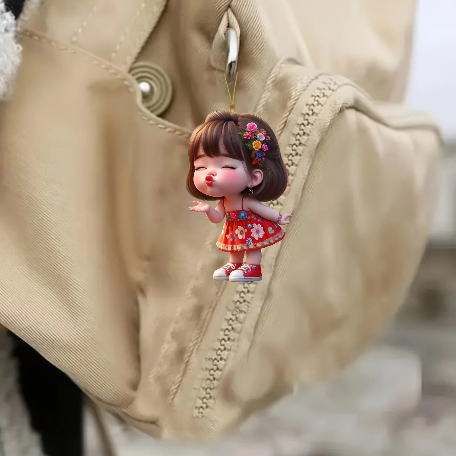 Cute Pouting Little Girl 2D Flat Acrylic Pendant Car Keychain Car Rearview Mirror Backpack Pendant Home Decoration Pendant Gift
