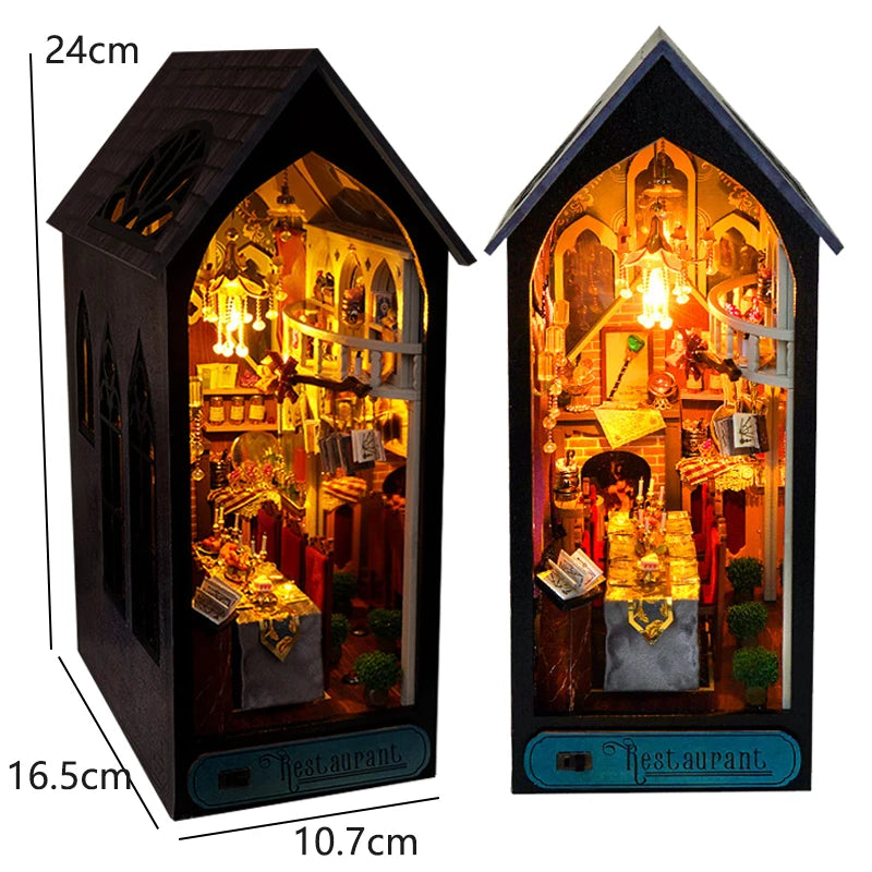 DIY Wooden Book Nook Insert Kit Doll Houses Building Toys Bookends Bookshelf Decor DollHouses Toys For Kids Xmas Gifts