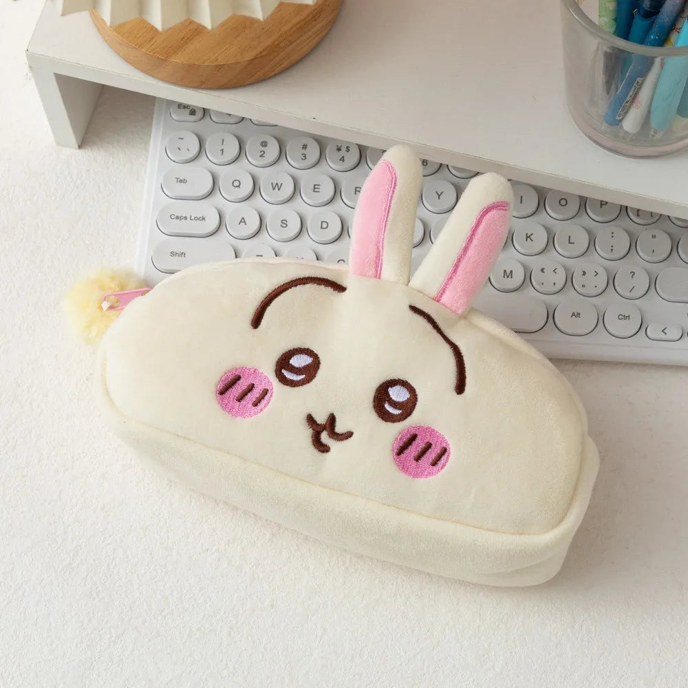 Cute Hachiware Series Plush Embroidery Pencil Case Ins Style Cartoon Usagi Large Capacity Student Storage Bag Gift