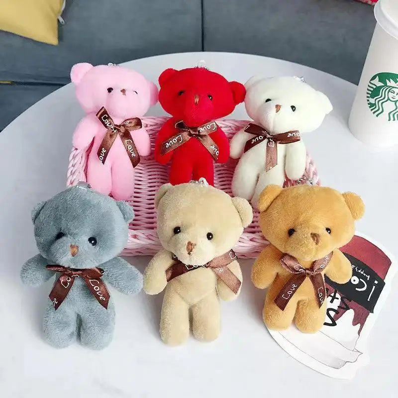 10pcs/lot Bear Stuffed Plush Toy Mini Bear Doll Keychain Soft Stuffed Toy Key Chain Bag Pendant Wedding Decoration Birthday Gift