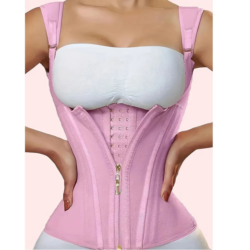 Popular High-Elasticity Court-Style Mesh Waist Cincher Corset Vest with Zipper and Button Closure Vintage Shapewear for Women