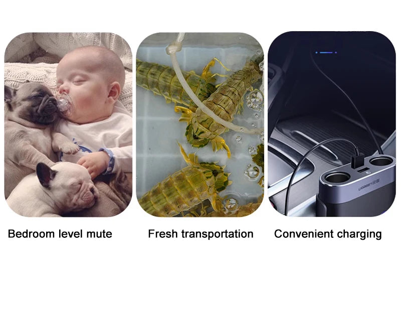 SOBO Aquarium Fish Tank Oxygen Air Pump Compressor Charging Silent USB with Battery Portable Fishing Oxygenator 6000mA Outdoor