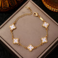 Luxury Vintage Rhinestone Four Leaf Clover Bracelet for Women Girls Fashion Five Leaf Flower Wrist Chain Jewelry Bijoux Gifts