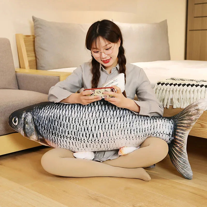 3D Simulated Grass Carp Plush Pillow Realistic Carp Doll 40 cm/60 cm Size Optional Sofa Cushion Bedroom Living Room Decoration