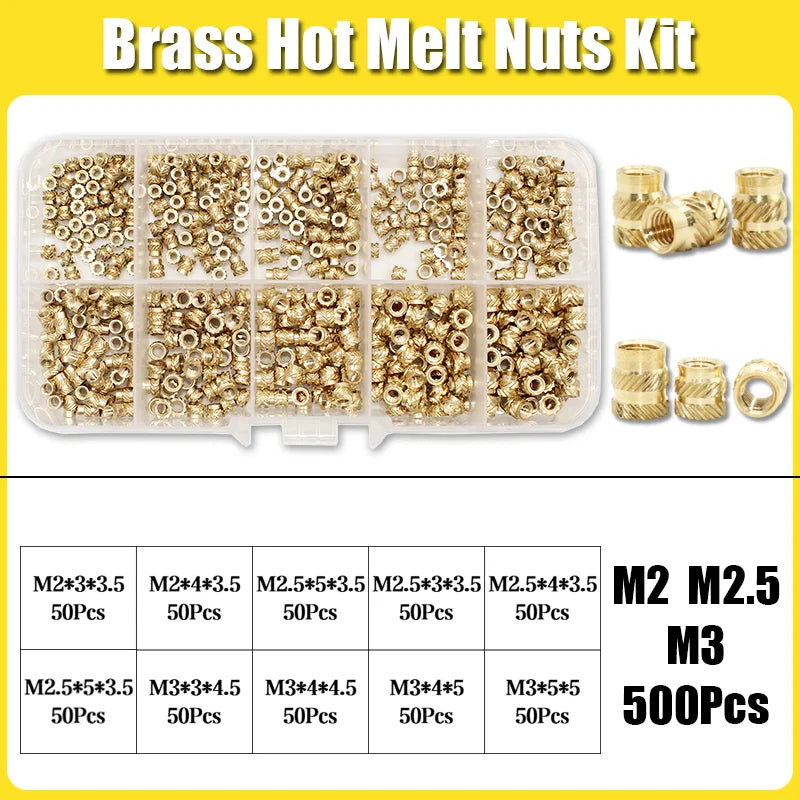 Hot Melt Brass Heat Insert Nut Iron Tip M2 M2.5 M3 M4 M5 M6 Embedded Heating Knurled Brass Inserts Nuts 3D Printer Case Notebook