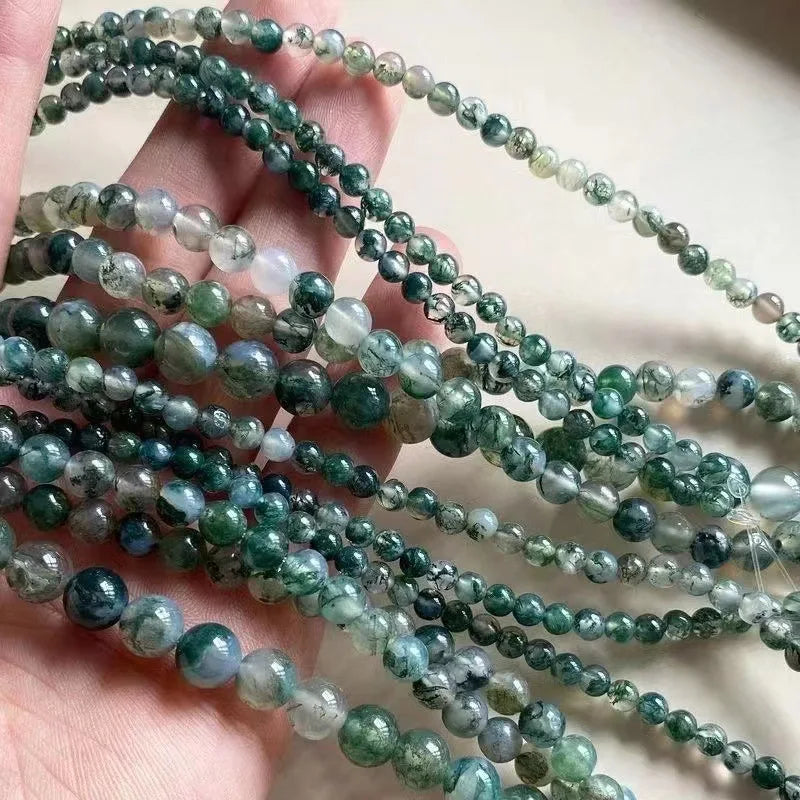 1strand/lot Moss Grass Agat Natural Stone Round Loose Green Beads For jewelry Making 4/6/8/10MM DIY Bracelet Bulk Wholesale