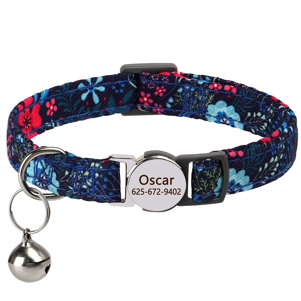 Cat Collar Free Personalized Kitten Collars Engraved Pet Puppy Name Necklace Collars Anti-lost for Cats Small Dogs Adjustable
