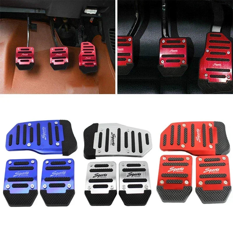 Aluminum Car Pedal Cover Set  Automatic Manual Transmission Gas Foot Covers in Red Silvery, Blue - Stylish Auto Interior
