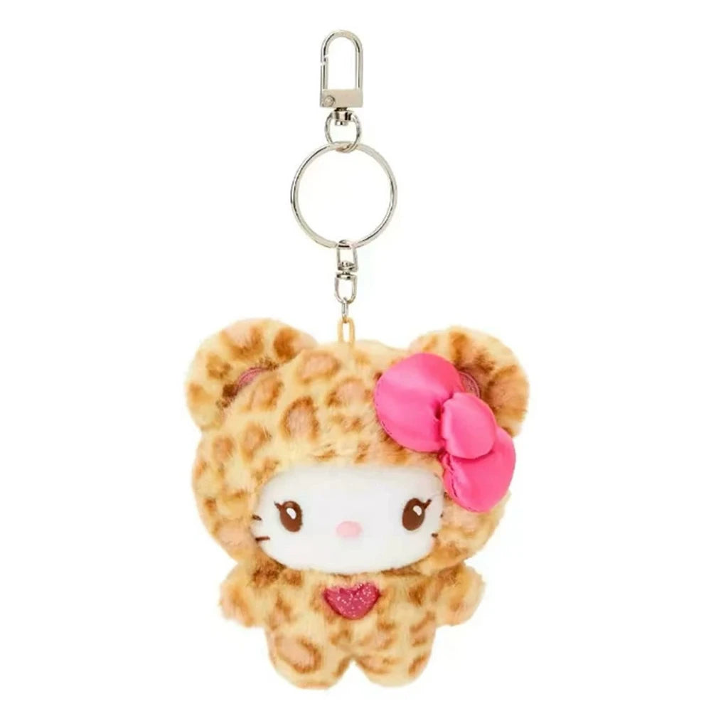 Sanrio Leopard Print Bear Series Hello Kitty Keychain Pendant Cartoon Kitty Cat Plush Doll Pendant Keychain Bag Decorations Gift