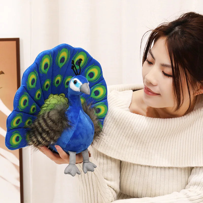 Cute Simulation Green Peacock Plush Toy Blue Peacock Doll Decorative Ornament Gift Bird Doll Zoo Souvenir Ornament Photo Props