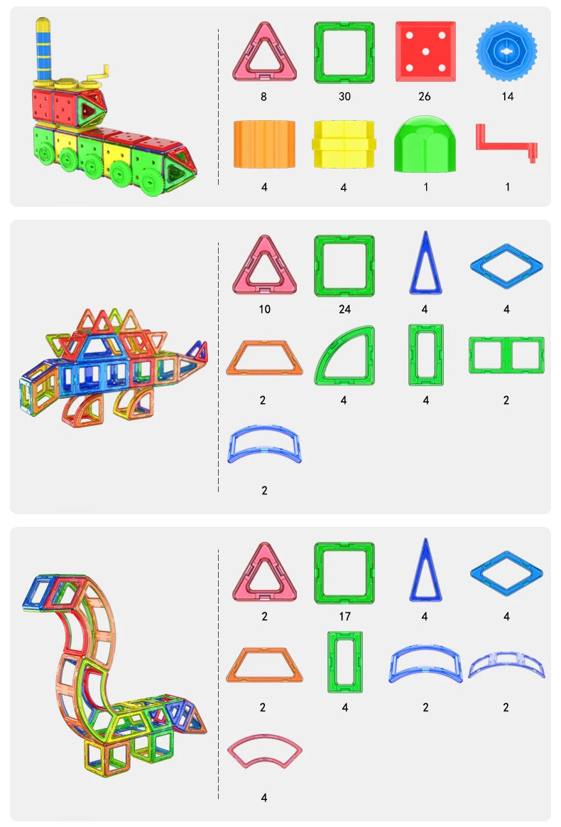 large Magnetic tiles Designer Magnet Building Blocks Accessories Educational Constructor Toys For Children Kids Girls Set Gift