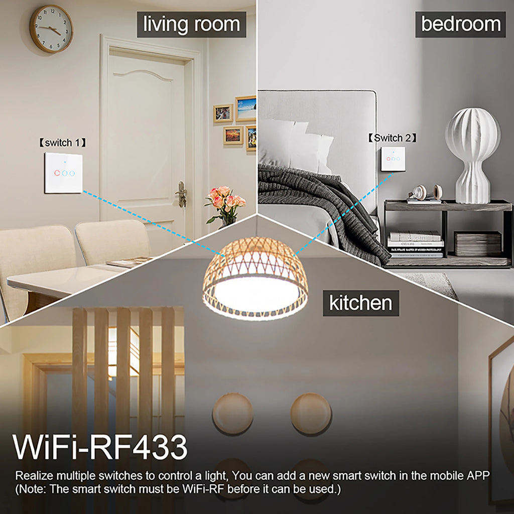 EU WiFi Smart Light Switches No Neutral Wire Touch Switch RF433 Smart Home Life Tuya App Control Support Alexa Google Home