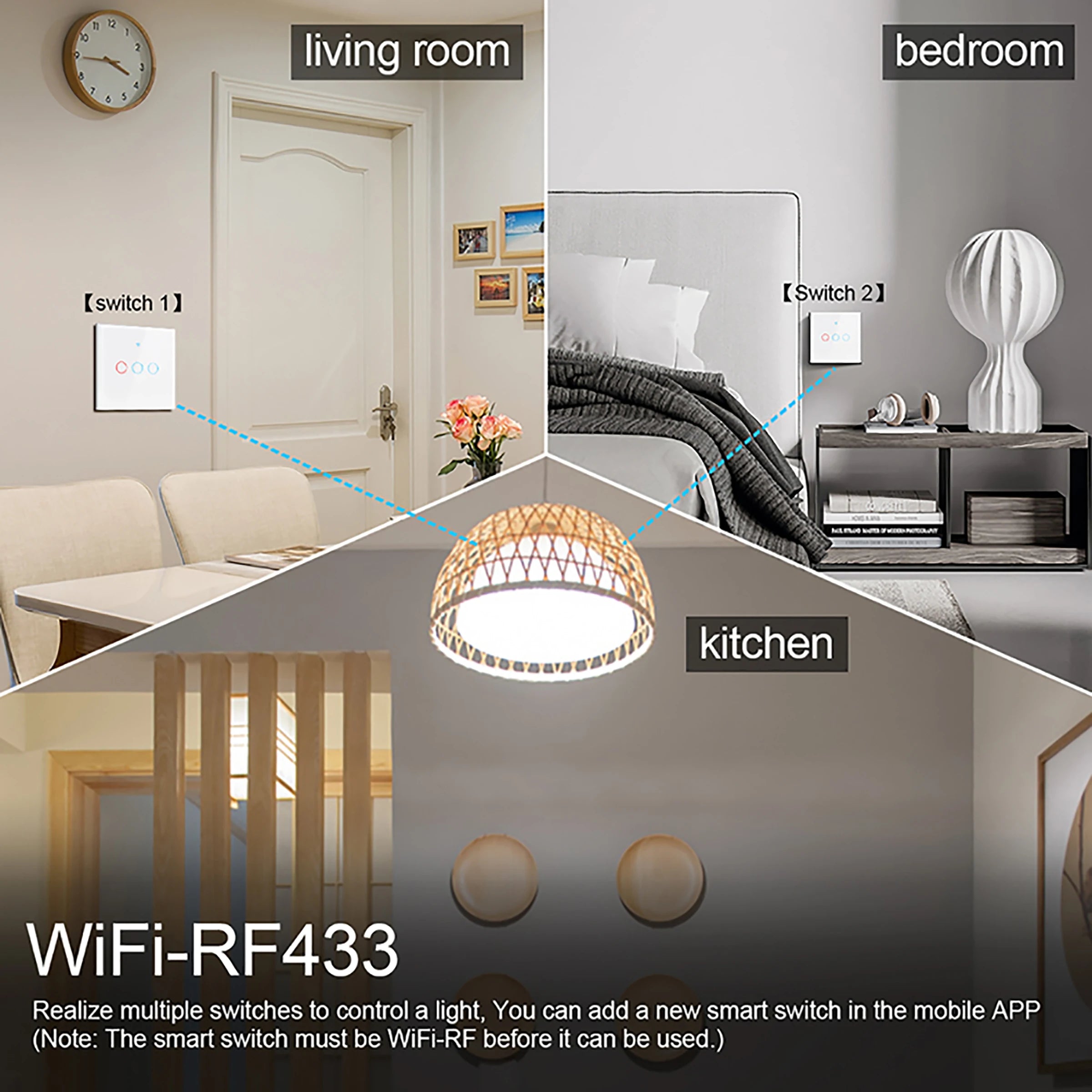 EU WiFi Smart Light Switches No Neutral Wire Touch Switch RF433 Smart Home Life Tuya App Control Support Alexa Google Home