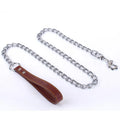 Metal Chain Dog Lead with Leather Style Handle Strong Control Leash Iron Dog Pets Supplies Collars Harnesses Chain Traction Rope