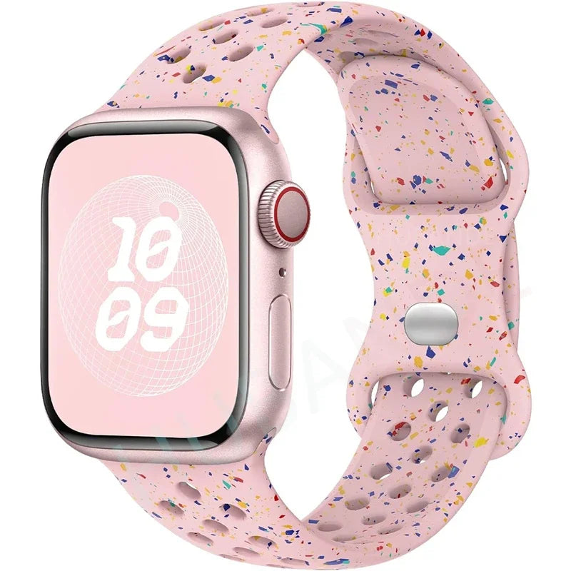 Original Sport Strap for Apple Watch Band 46mm 49mm 45mm 44mm 38 42mm Colored Particles Rubber Band IWatch Ultra 10 9 8 7 6 5 SE
