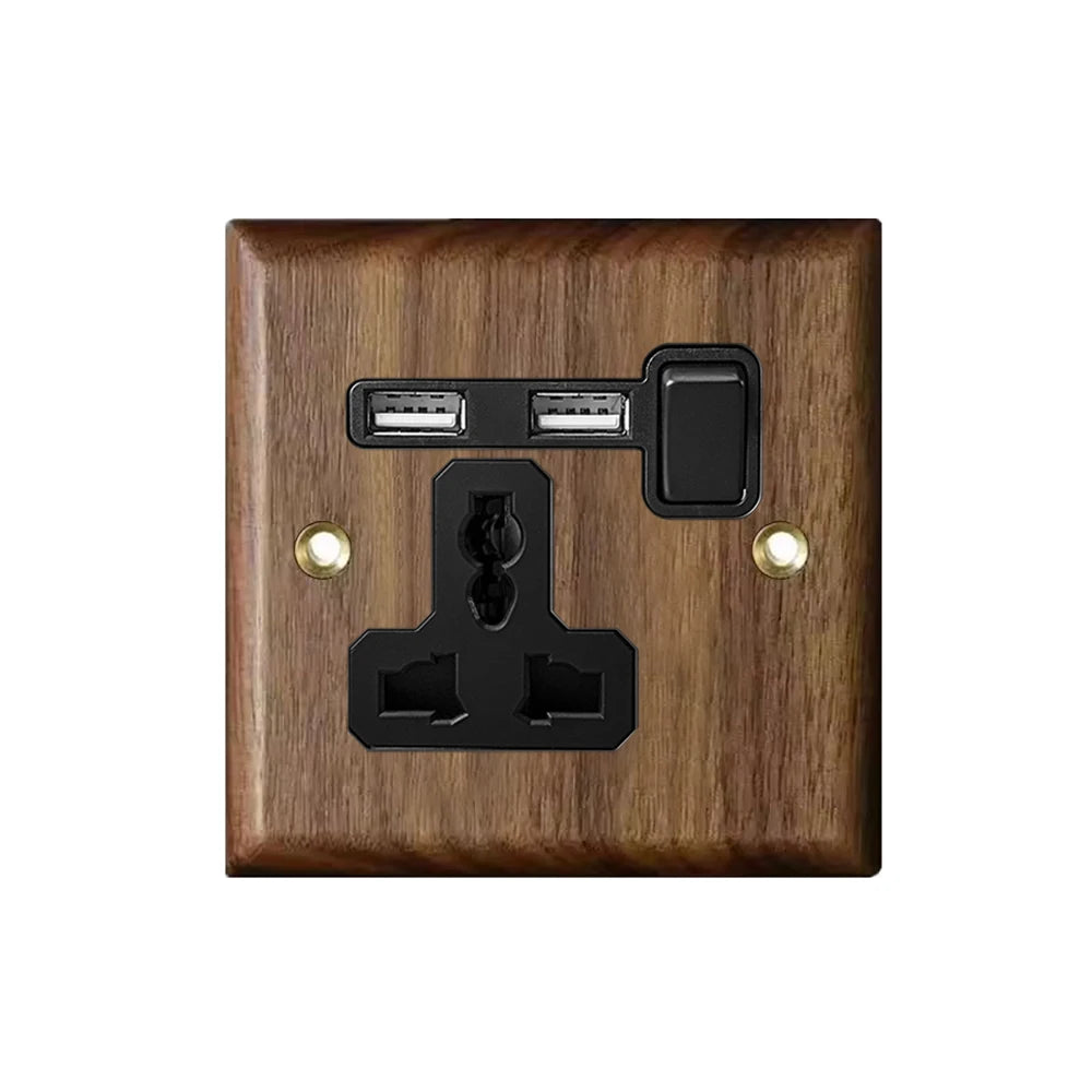 High Quality Retro Europe Type Vintage Wall Light Switch Socket, Solid Wood Brass Toggle Switch Plate, Antique Home Stay Switch
