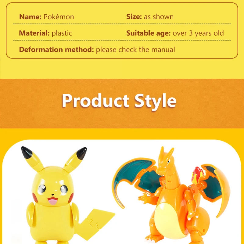 Funny Pokemon Transformation Cartoon Model Pokeball Pikachu Toys Scalable Anime Figure Dolls Model Ornaments Kids Birthday Toys