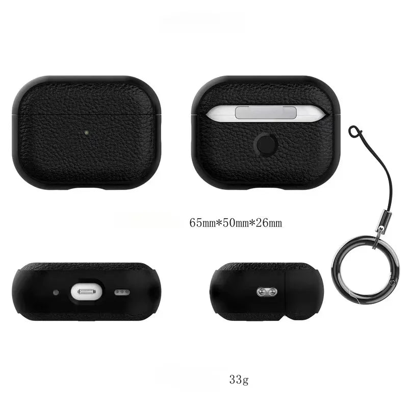 Litchi Leather Case For AirPods 4 3 2 1 Business Earphones Cases For Apple AirPods Pro 1st 2nd Gen Cover Headset Shell With Hook