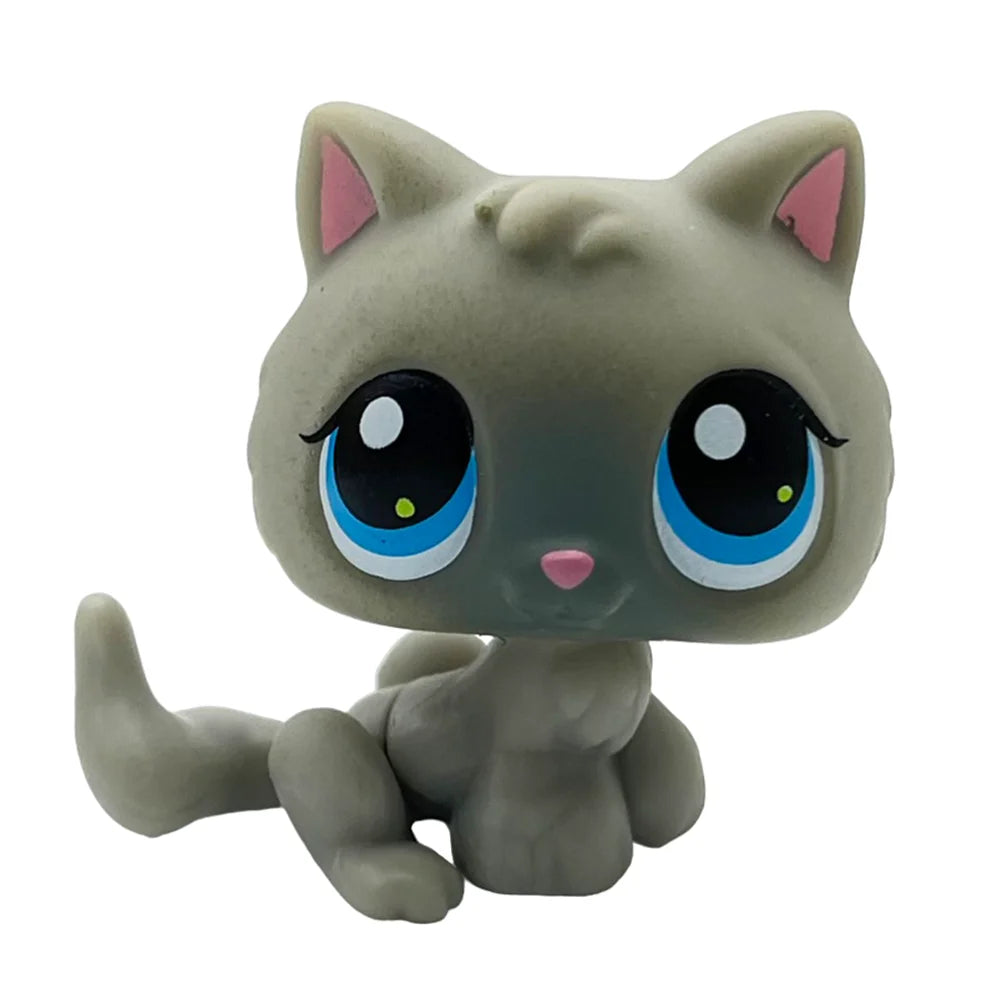 Rare pet Bobble head toy Stands Short Hair Kitten with Mouse and necklace Old Animal Collection toy lps