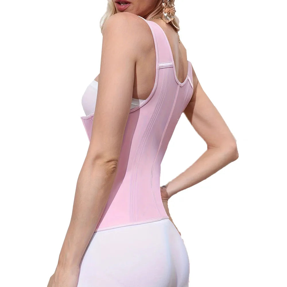 Popular High-Elasticity Court-Style Mesh Waist Cincher Corset Vest with Zipper and Button Closure Vintage Shapewear for Women
