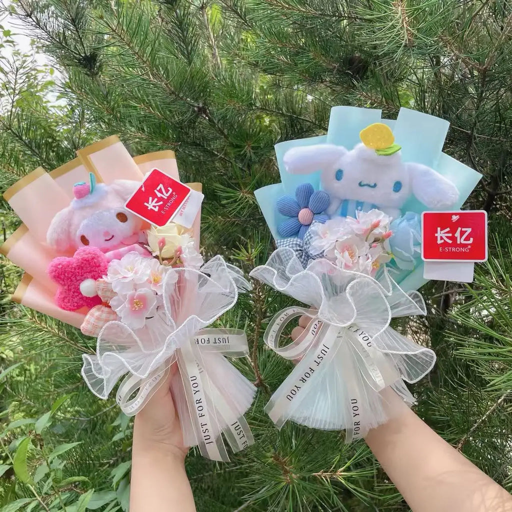 Cartoon My Melody Kuromi Cinnamoroll Kt Cat Plush Doll Creative Flower Bouquet Valentine Christmas Graduation Birthday Gift