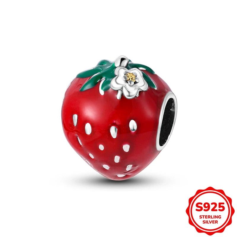 Charms Silver 925 Ladybugs and Cherry Strawberries Pendant Bead Fit 3mm Bracelet Bangle Necklace For Women Luxury Jewelry Making