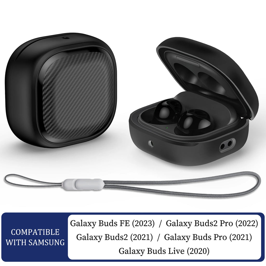 For Samsung Galaxy Buds FE, Buds Pro, Buds2 Pro, Buds Live, Buds2 Case Cover, Vogue Fiber Stripe Protection Case with Lanyard