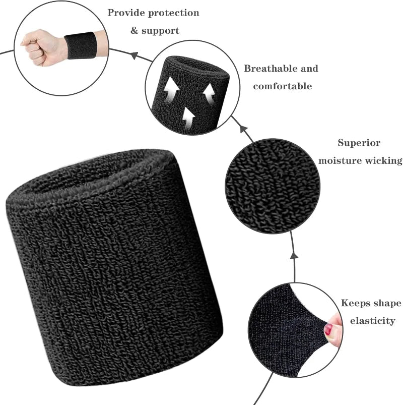 New Breathable Cotton Wristband Set for Men and Women Sweat Absorbent Wrist Sweatbands for Tennis Football Basketball Running