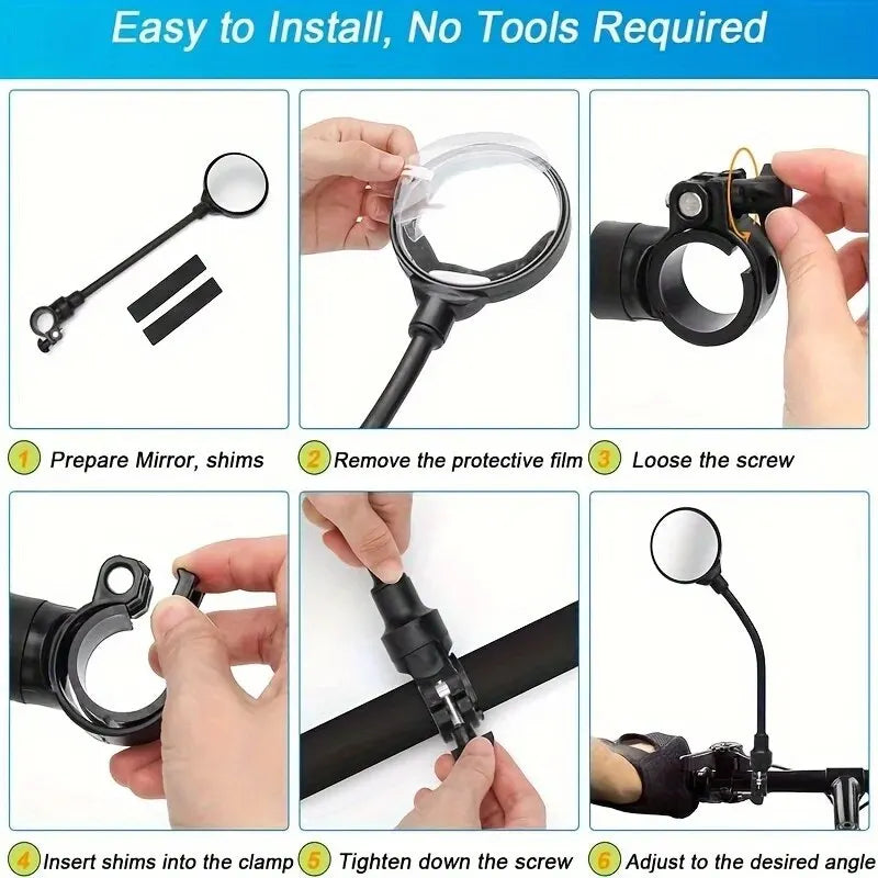 2PCS Bike Mirror Bike Handlebar Rearview Mirror Rotatable And Adjustable Wide Angle Rear View Shockproof Convex Mirror Universal