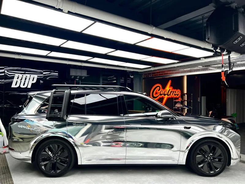 Premium Stretchable Chrome Mirror Silver Vinyl Wrap Adhesive Film Roll Air Release DIY Decal Sheet