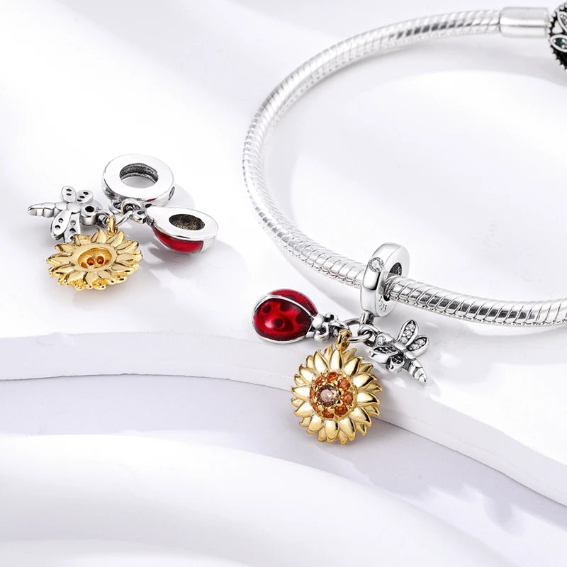 Charms Silver 925 Ladybugs and Cherry Strawberries Pendant Bead Fit 3mm Bracelet Bangle Necklace For Women Luxury Jewelry Making
