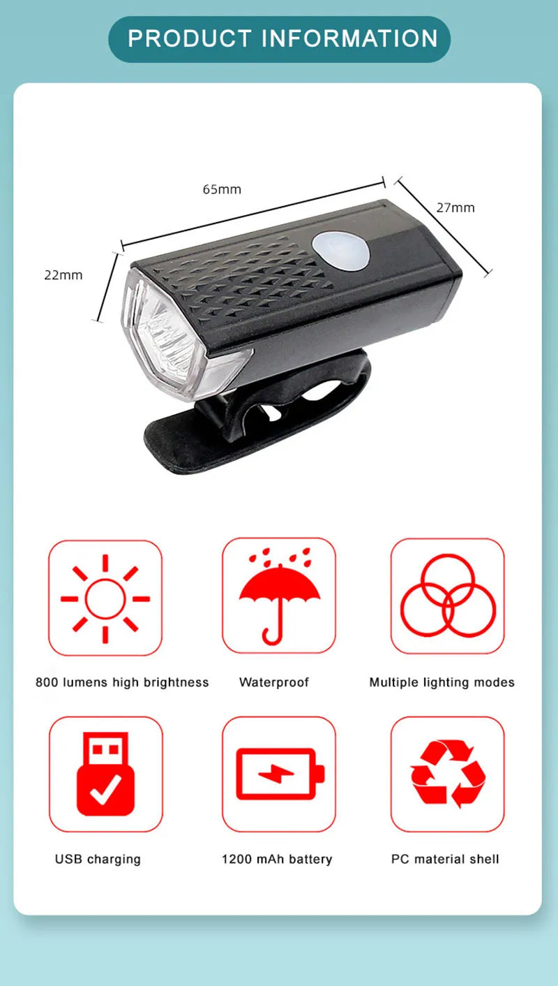 Bike Light Set Bicycle Headlight Taillight USB Rechargeable MTB Bike Front Rear Lamp Set Cycling Flashlight Bicycle Accessories
