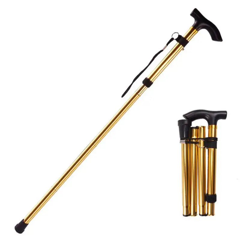 Telescopic Walking Stick Outdoor Hiking Trekking Poles Aluminum Alloy Metal Folding Cane Crutches Pole For Elderly People