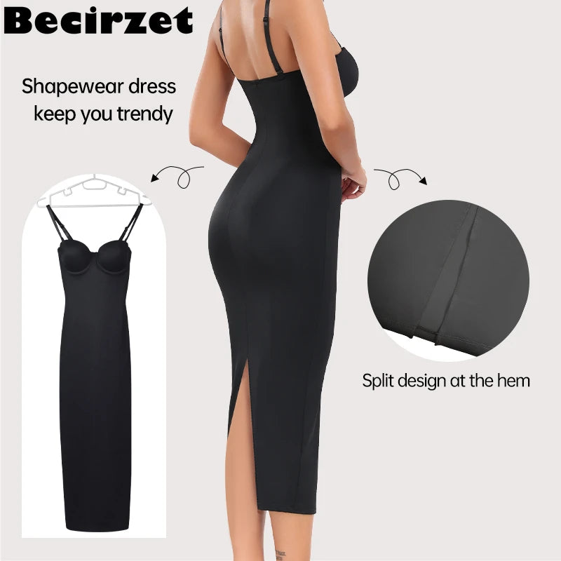 Becirzet Womens Dresses Sexy Girl Push Up Slimming Body Shaping Waist Control Black Halter Slit Backless Evening Long Dress