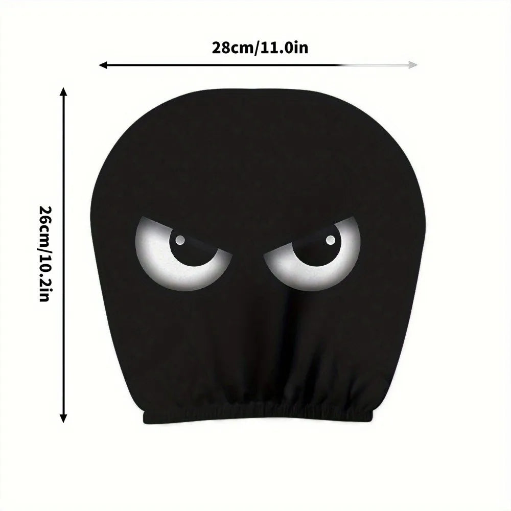 2PCS Funny Slanted Eyes Car Headrest Covers, Cartoon Face Elastic Protector for Halloween Christmas, Holiday Auto Decor